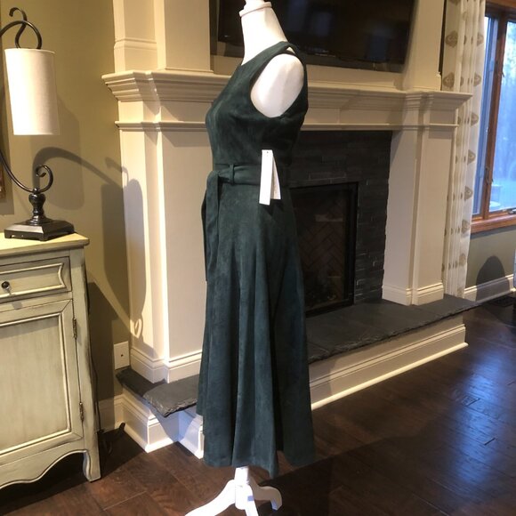 NWT Calvin Klein Holiday Fit and Flare Belted Midi Dress Size 4 Malachite - Picture 4 of 10